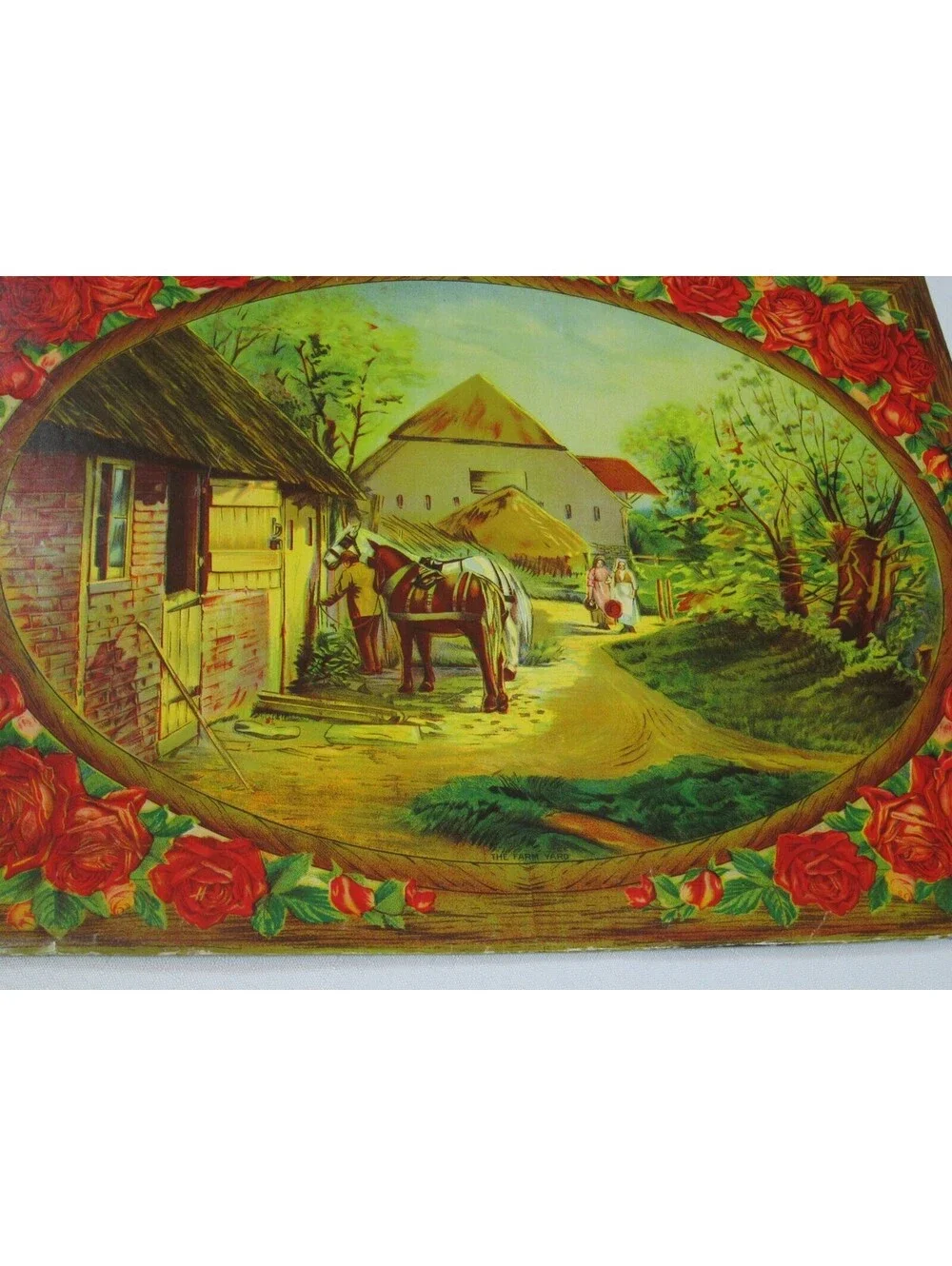 Vintage The Farm Yard Chromolithograph Print Victorian Country Horse Scene 16x12